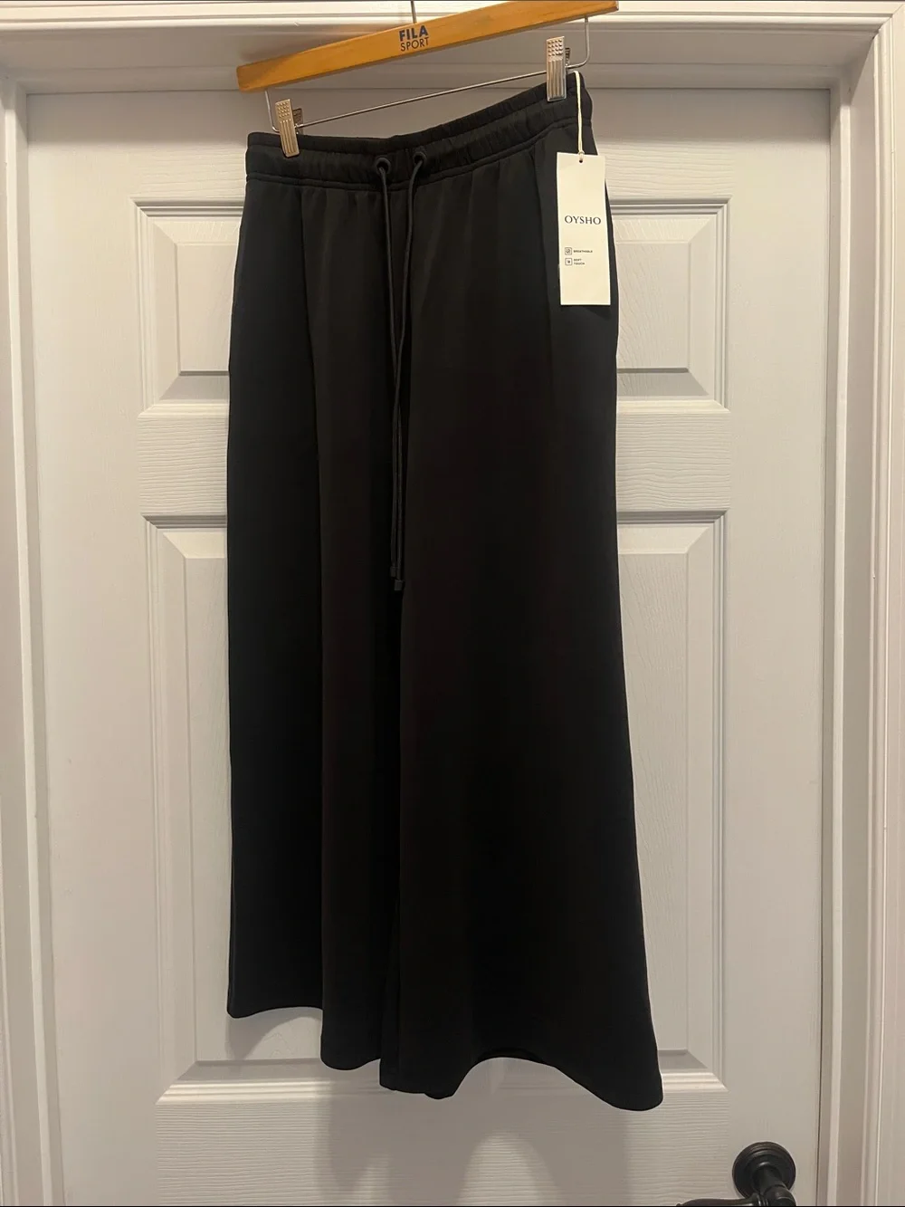 NWT Oysho Black scuba Wide-Leg Drawstring crop pants S